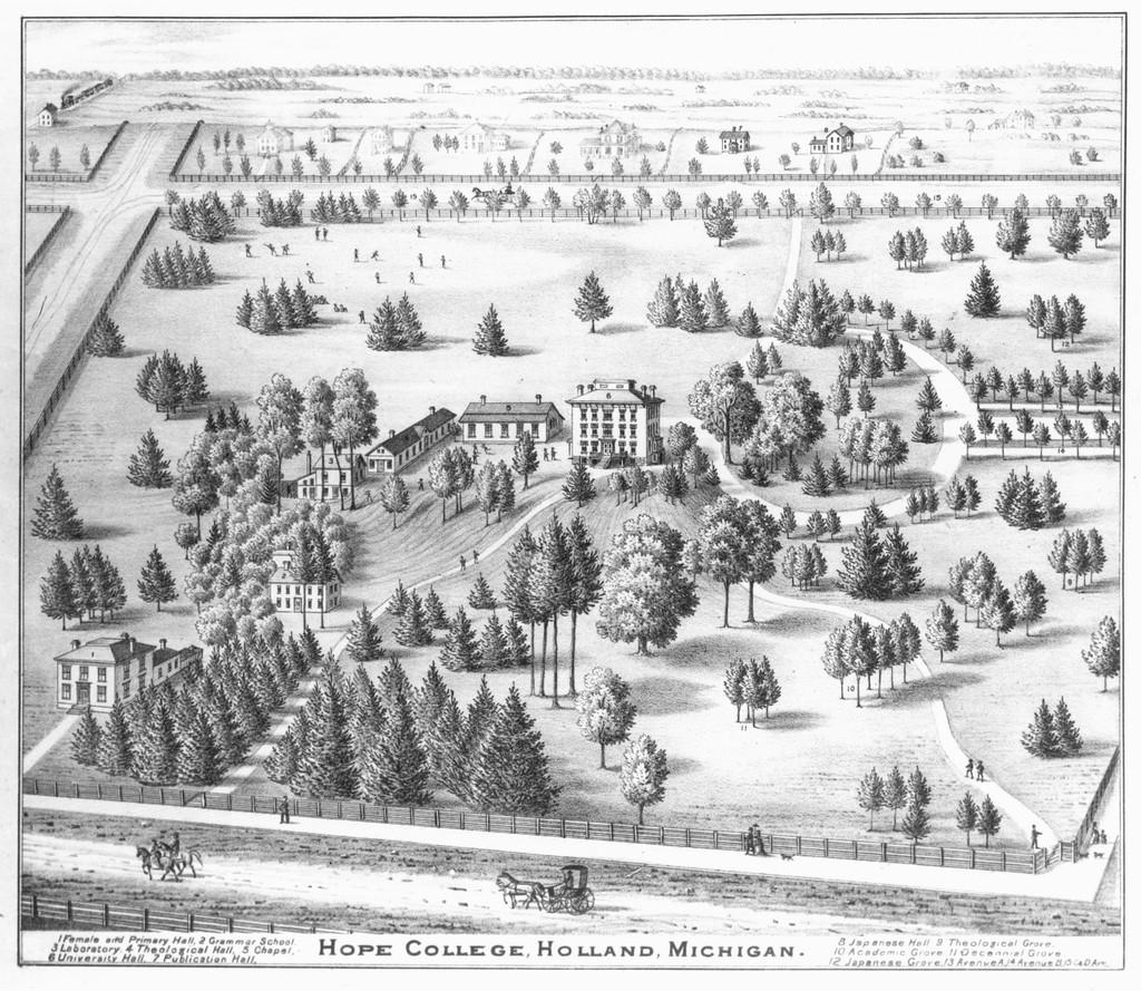 Click to Enlarge A drawn map of the Hope College campus in 1875