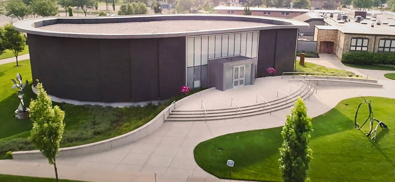 aerial shot of the Kruizenga Art Museum Building