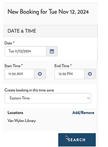 Screenshot showing how to choose a date and time for a new book in EMS