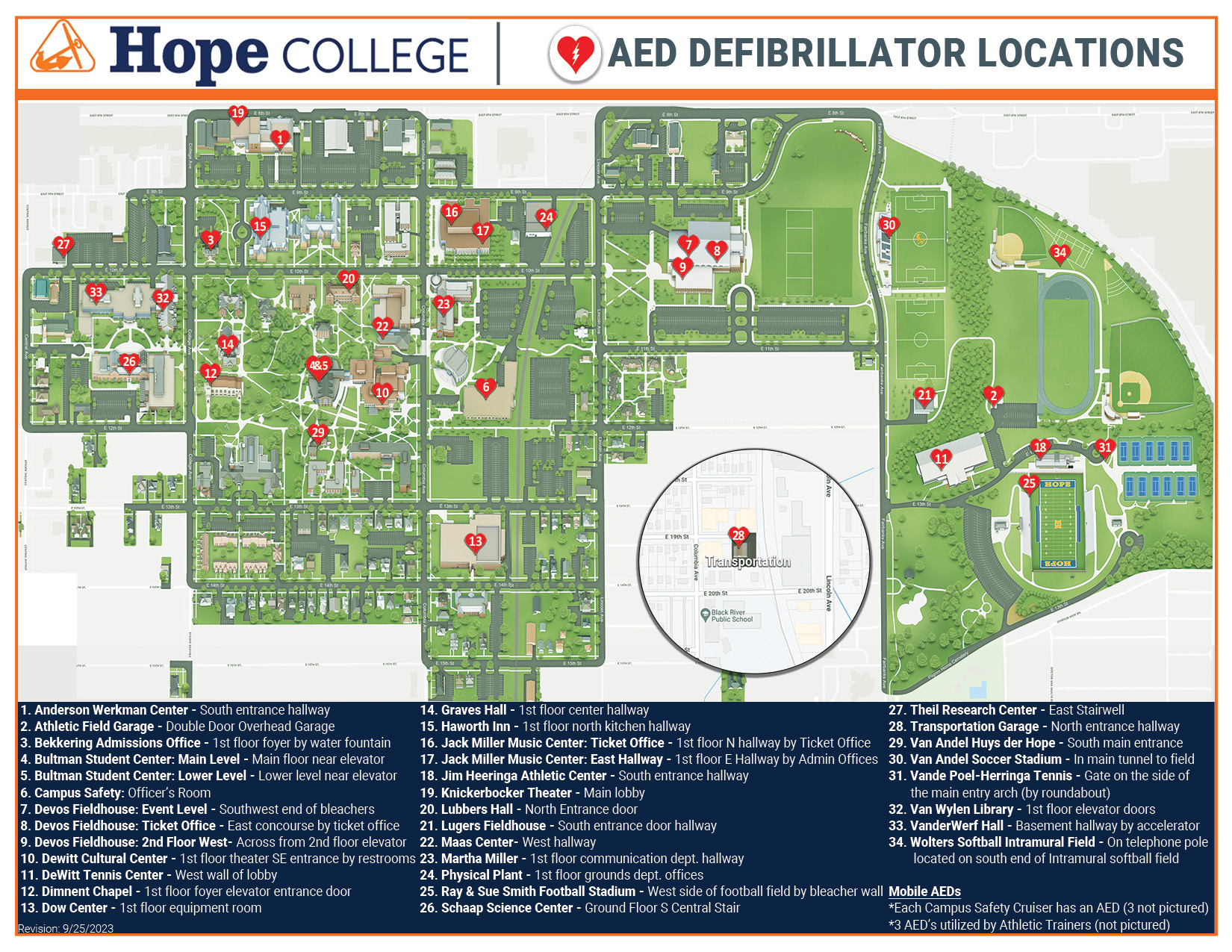 Click to Enlarge Hope College AED Locations
