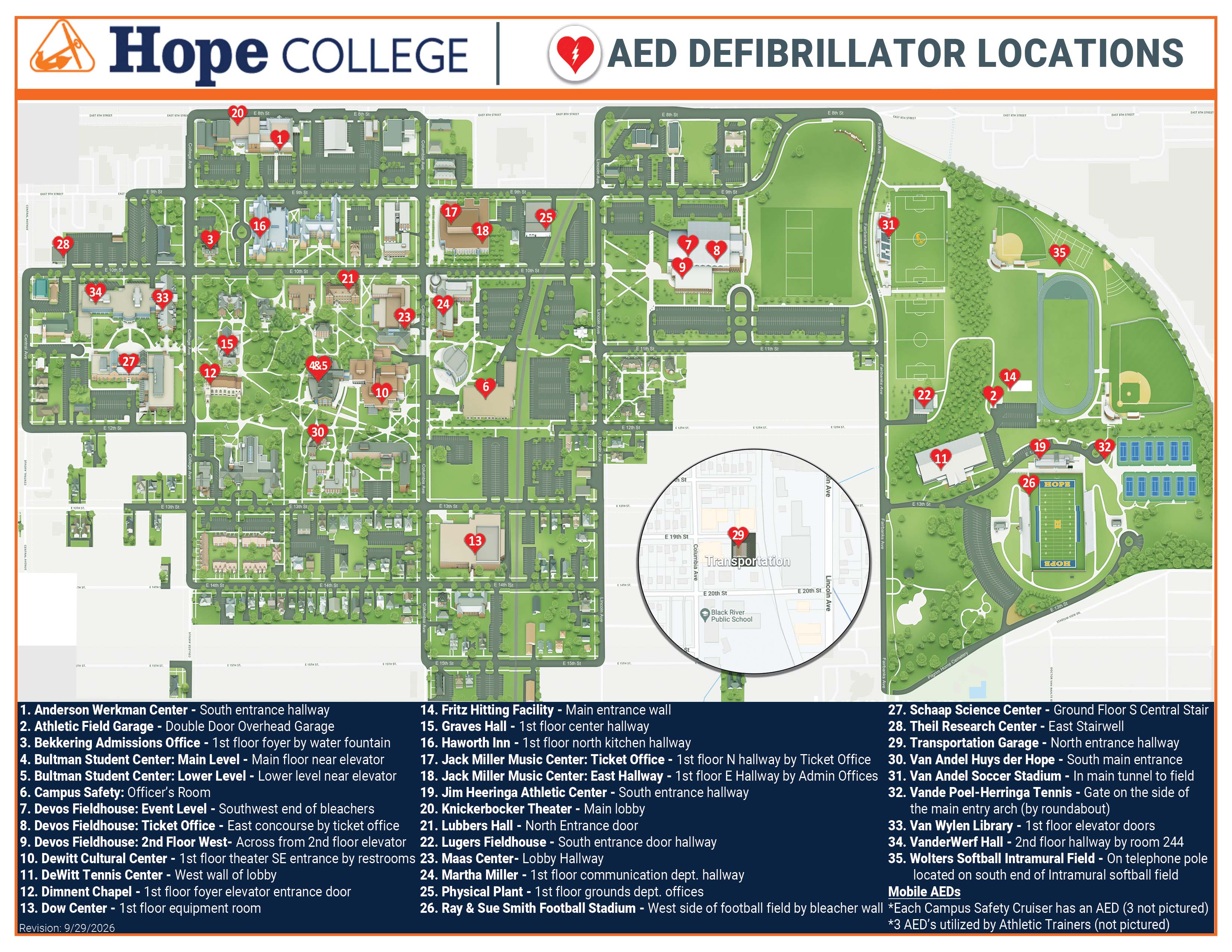 Click to Enlarge Hope College AED Locations