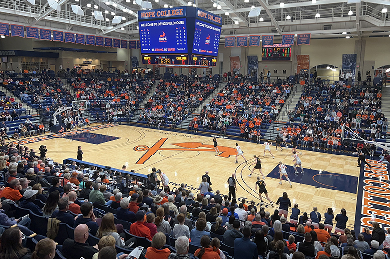 Interior crowd of DeVos Fieldhouse during a women’s basketball game