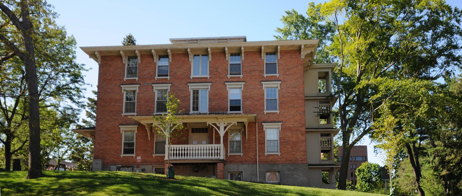Exterior of Van Vlek Hall on a sunny day